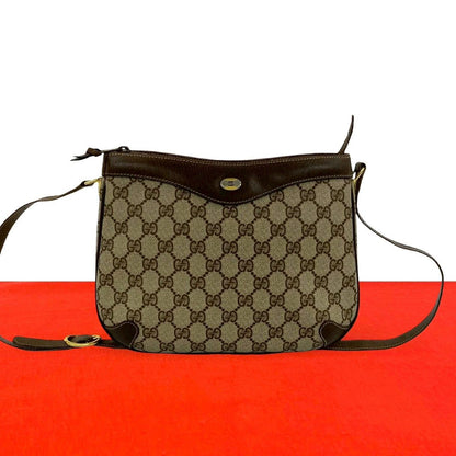 Gucci Vintage GG Logo Leather Shoulder Bag Pochette Crossbody Brown