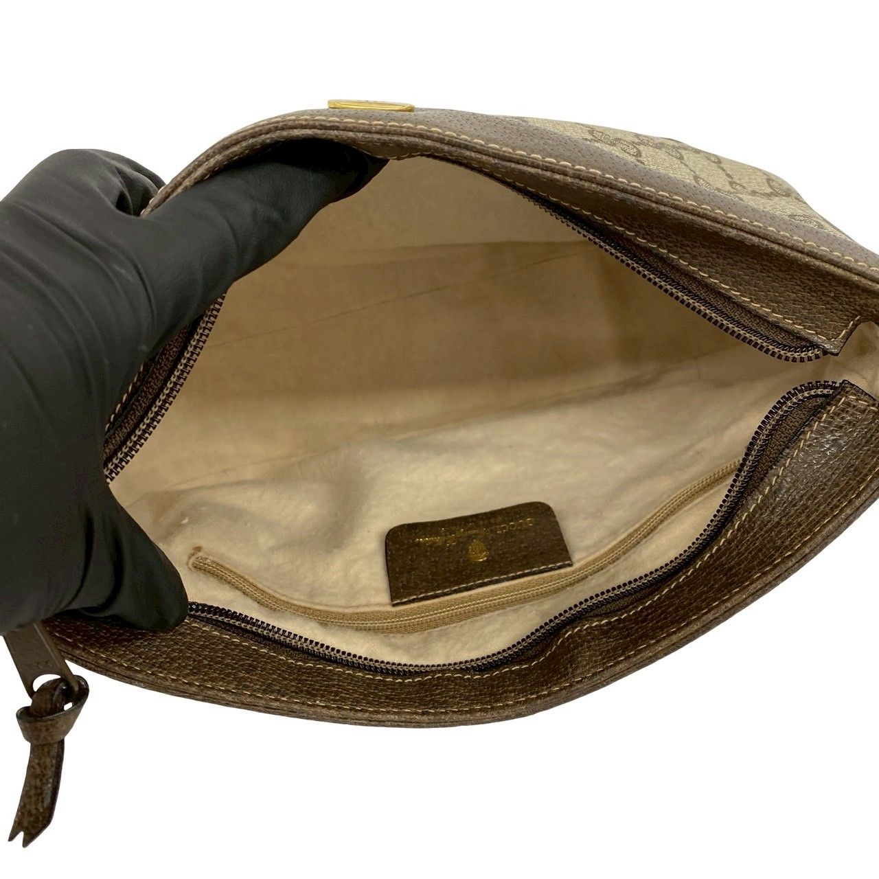 Gucci Vintage GG Logo Leather Shoulder Bag Pochette Crossbody Brown — view 9