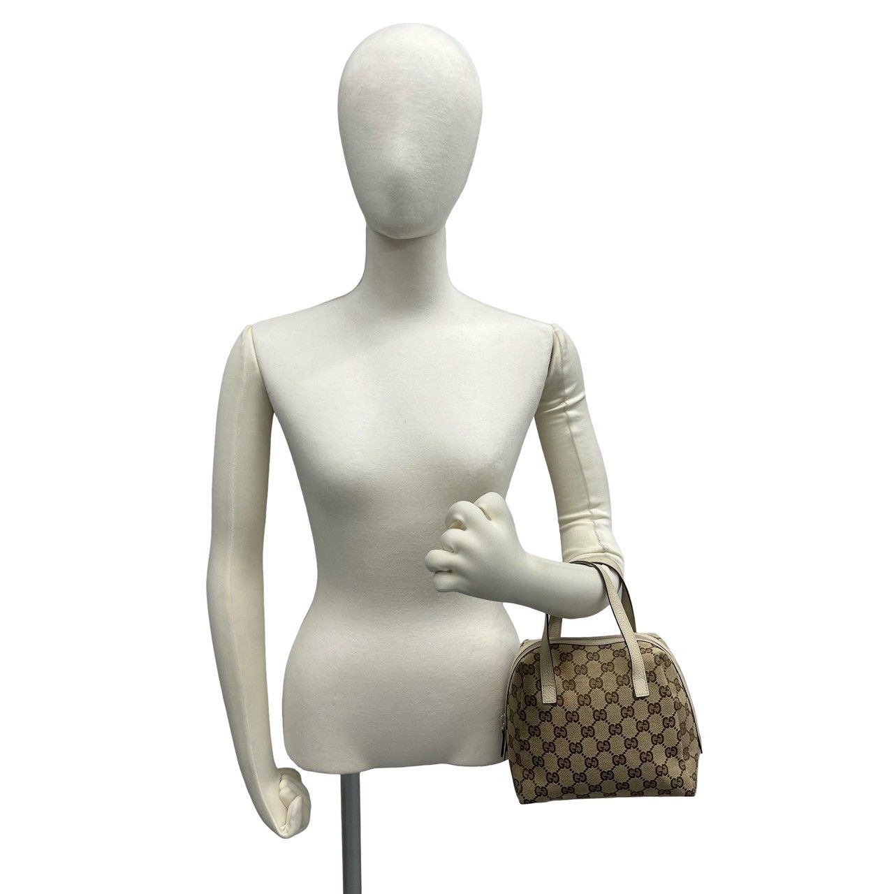 Gucci GG Canvas Pattern Leather Mini Boston Bag Tote Pouch Beige — view 2