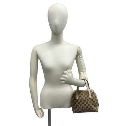 Gucci GG Canvas Pattern Leather Mini Boston Bag Tote Pouch Beige — view 2