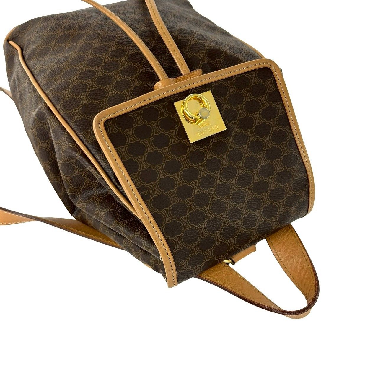 Celine Vintage Macadam Blason Triomphe Pattern Logo Ring Leather Backpack Brown — view 4