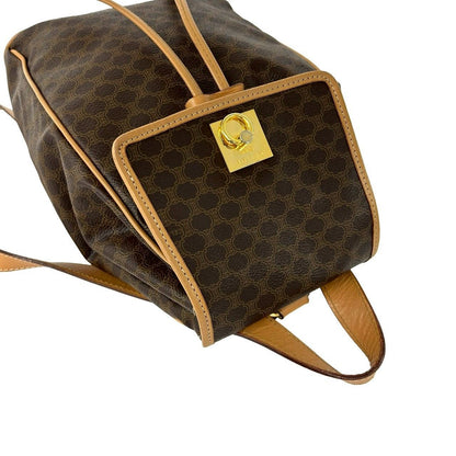 Celine Vintage Macadam Blason Triomphe Pattern Logo Ring Leather Backpack Brown — view 4