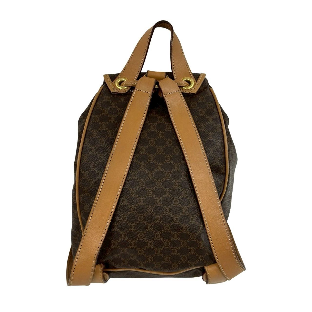Celine Vintage Macadam Blason Triomphe Pattern Logo Ring Leather Backpack Brown
