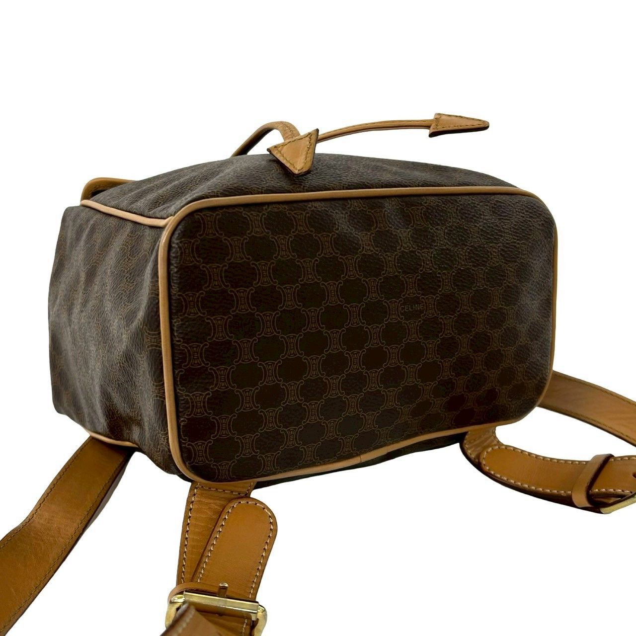 Celine Vintage Macadam Blason Triomphe Pattern Logo Ring Leather Backpack Brown — view 7