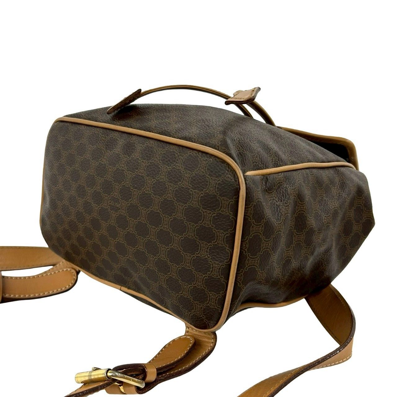 Celine Vintage Macadam Blason Triomphe Pattern Logo Ring Leather Backpack Brown — view 8