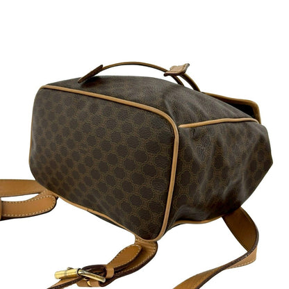 Celine Vintage Macadam Blason Triomphe Pattern Logo Ring Leather Backpack Brown