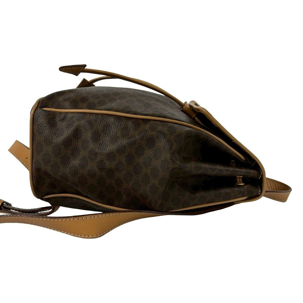 Celine Vintage Macadam Blason Triomphe Pattern Logo Ring Leather Backpack Brown