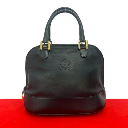 Loewe Vintage Anagram Log Leather Tote Mini Boston Bag Black