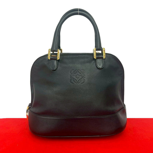 Loewe Vintage Anagram Log Leather Tote Mini Boston Bag Black