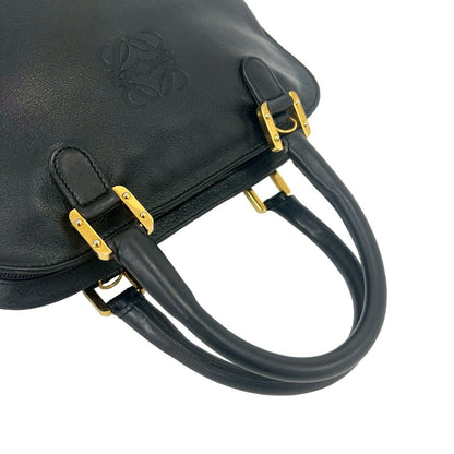 Loewe Vintage Anagram Log Leather Tote Mini Boston Bag Black — view 4
