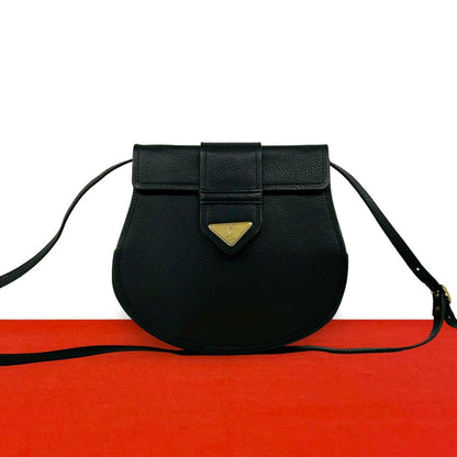 Saint Laurent Yves Vintage YSL Logo Leather Shoulder Bag Pochette Black