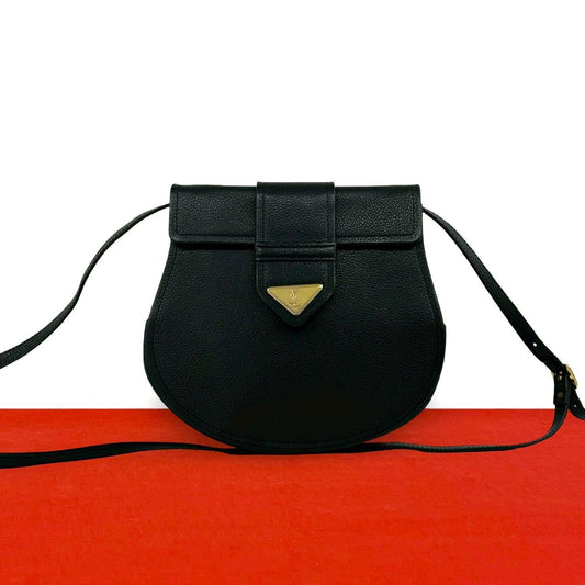 Saint Laurent Yves Vintage YSL Logo Leather Shoulder Bag Pochette Black