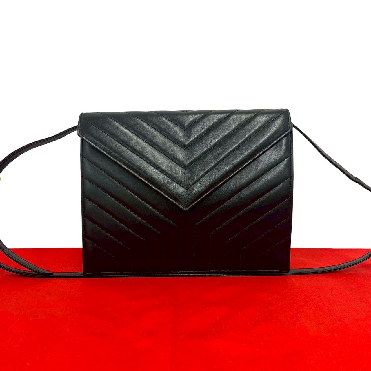 Saint Laurent Yves Vintage Stitch Leather Shoulder Bag Pochette Black