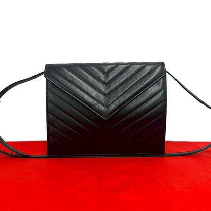 Saint Laurent Yves Vintage Stitch Leather Shoulder Bag Pochette Black