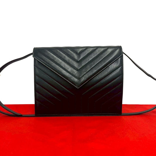 Saint Laurent Yves Vintage Stitch Leather Shoulder Bag Pochette Black