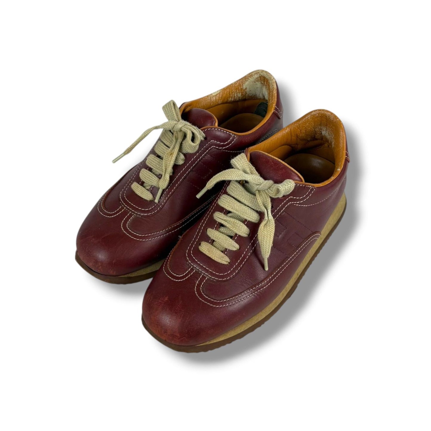 Hermes Quick Low Cut Sneakers Logo Leather Half Bordeaux Wine — view 2