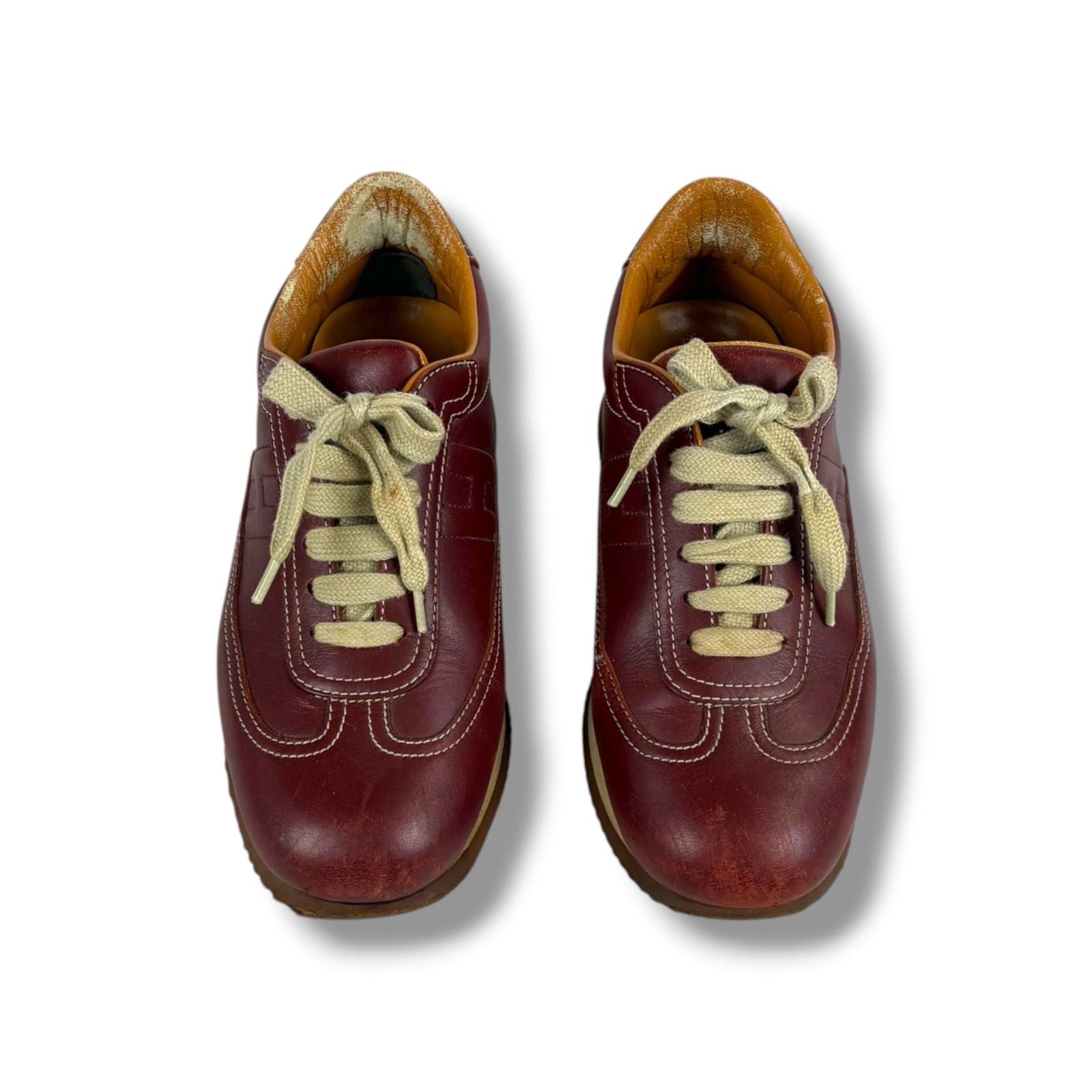 Hermes Quick Low Cut Sneakers Logo Leather Half Bordeaux Wine — view 3