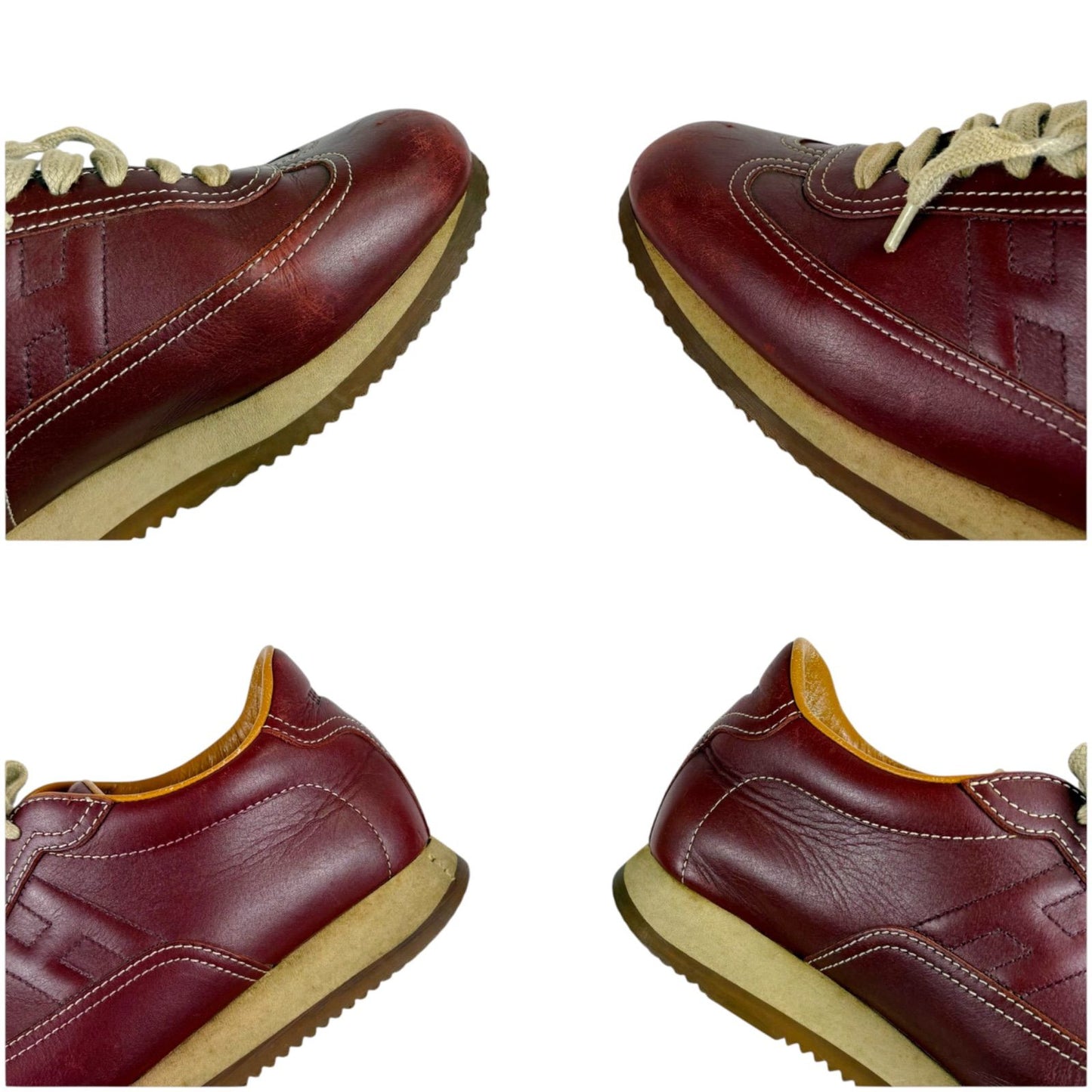 Hermes Quick Low Cut Sneakers Logo Leather Half Bordeaux Wine — view 7