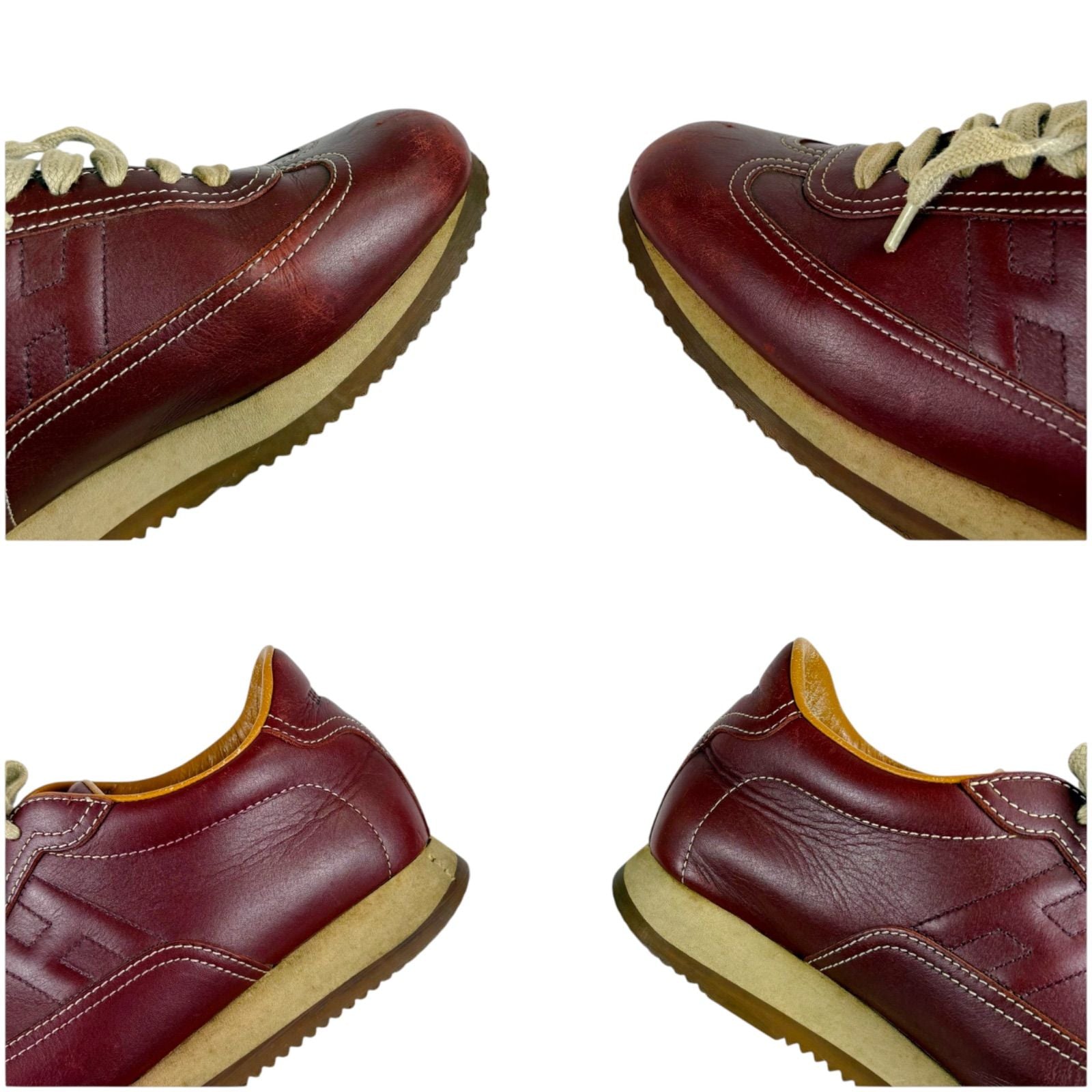Hermes Quick Low Cut Sneakers Logo Leather Half Bordeaux Wine — view 7