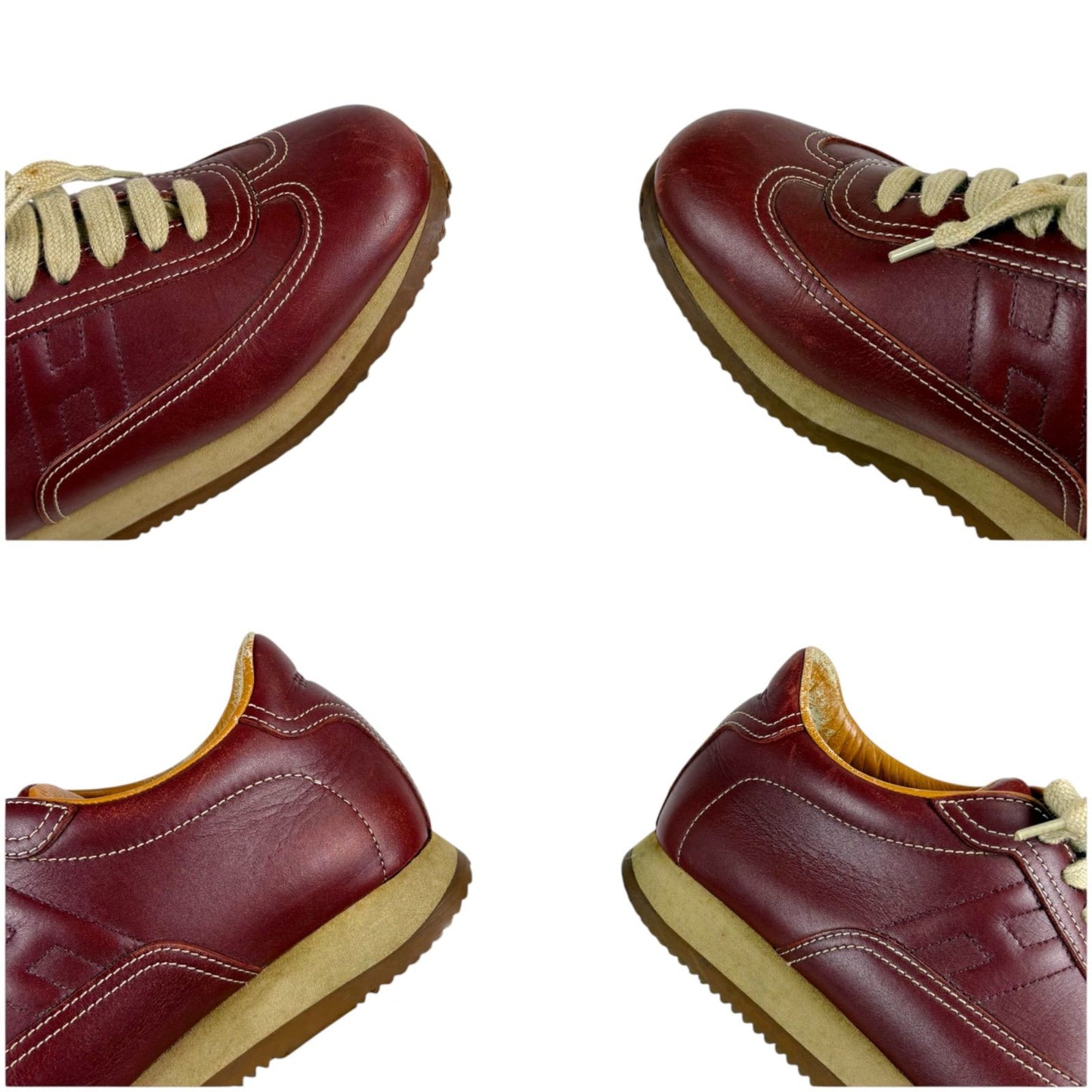 Hermes Quick Low Cut Sneakers Logo Leather Half Bordeaux Wine — view 6