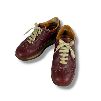 Hermes Quick Low Cut Sneakers Logo Leather Half Bordeaux Wine