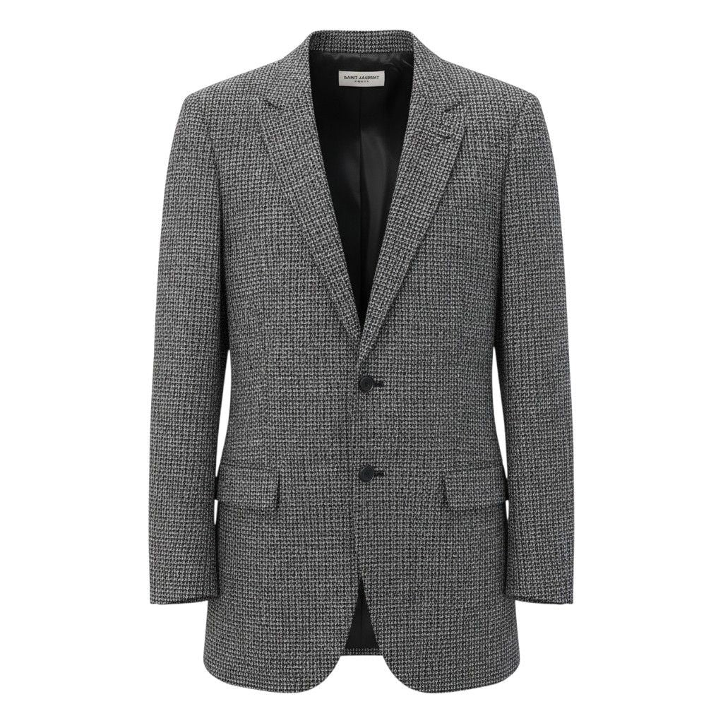 Saint Laurent E8 Tweed Jacket Tailored 36 Gray Wool