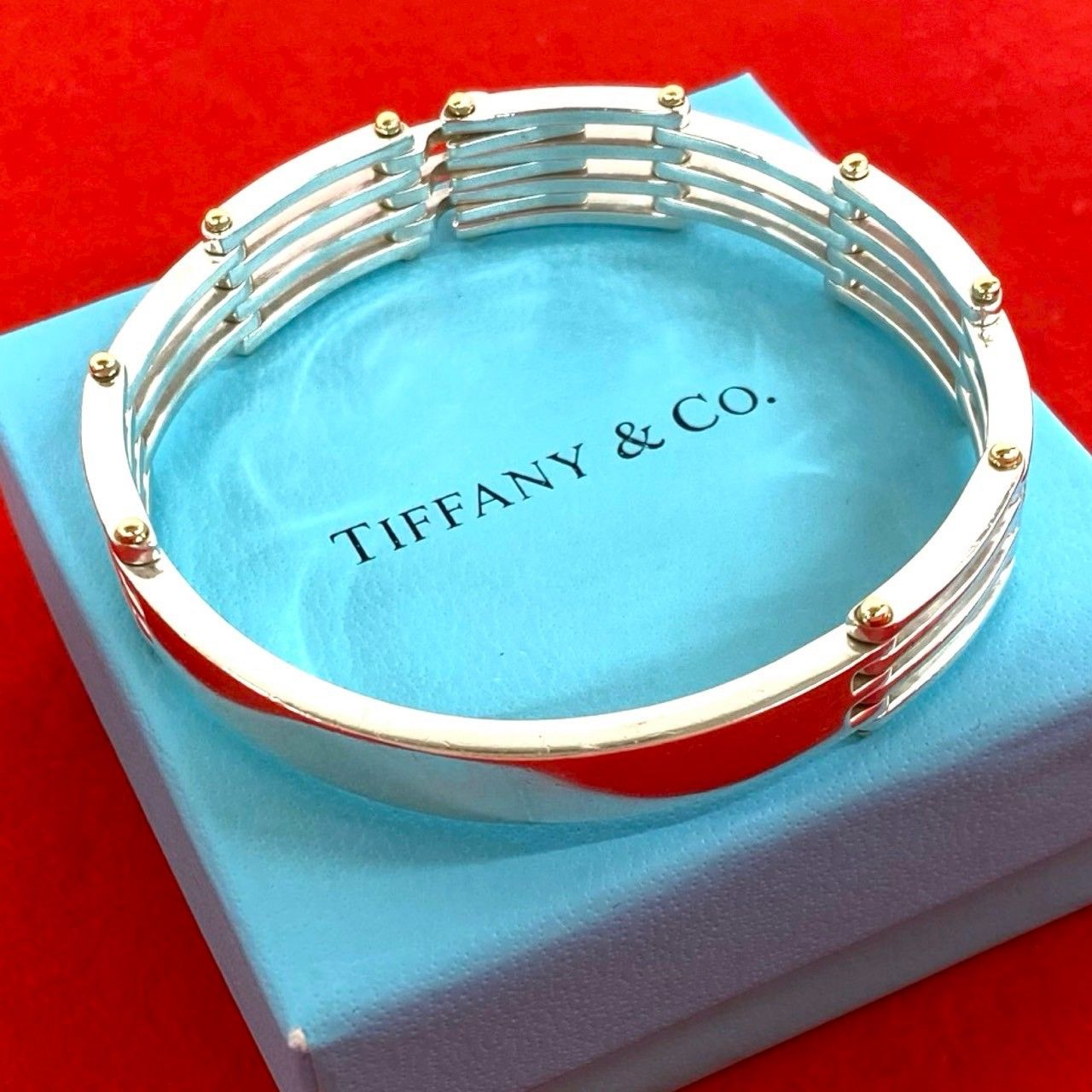 Tiffany & Co Gate ID Bracelet 925 Sterling Silver Gold Bangle