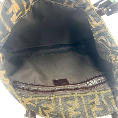 Fendi Zucca FF Pattern Logo Canvas Leather Tote Shoulder Bag Brown Black — view 9