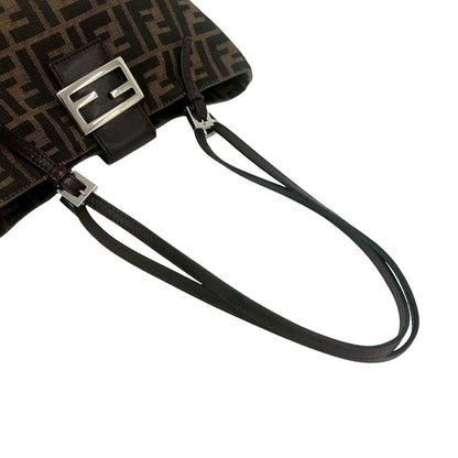 Fendi Zucca FF Pattern Logo Canvas Leather Tote Shoulder Bag Brown Black — view 4
