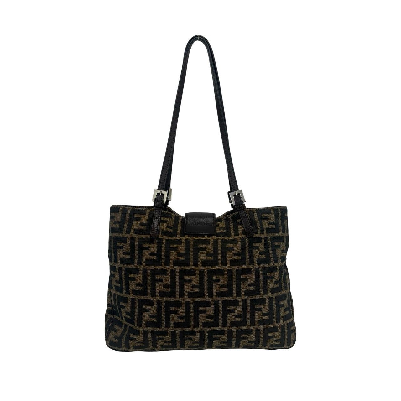 Fendi Zucca FF Pattern Logo Canvas Leather Tote Shoulder Bag Brown Black — view 3