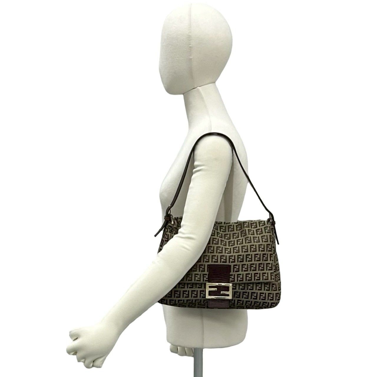 Fendi Zucchino FF Pattern Logo Canvas Leather Shoulder Bag Brown — view 2