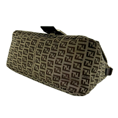 Fendi Zucchino FF Pattern Logo Canvas Leather Shoulder Bag Brown — view 8