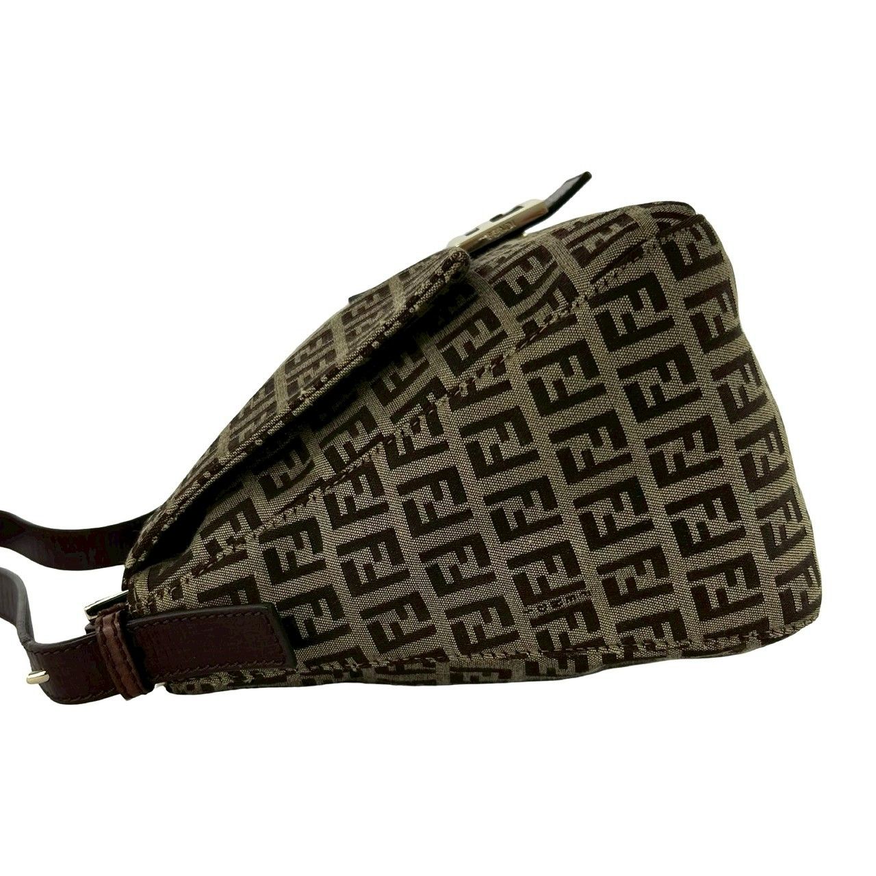 Fendi Zucchino FF Pattern Logo Canvas Leather Shoulder Bag Brown — view 5