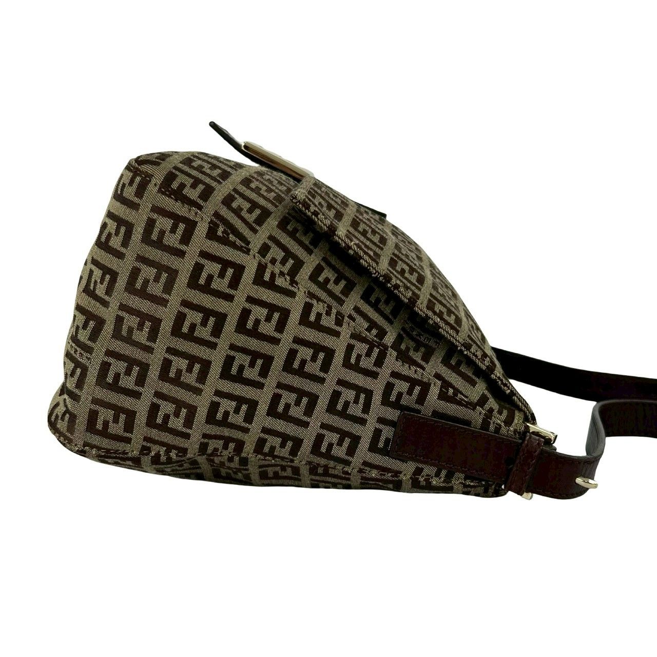 Fendi Zucchino FF Pattern Logo Canvas Leather Shoulder Bag Brown — view 6