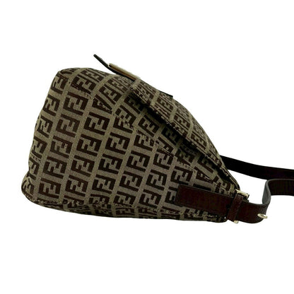 Fendi Zucchino FF Pattern Logo Canvas Leather Shoulder Bag Brown — view 6