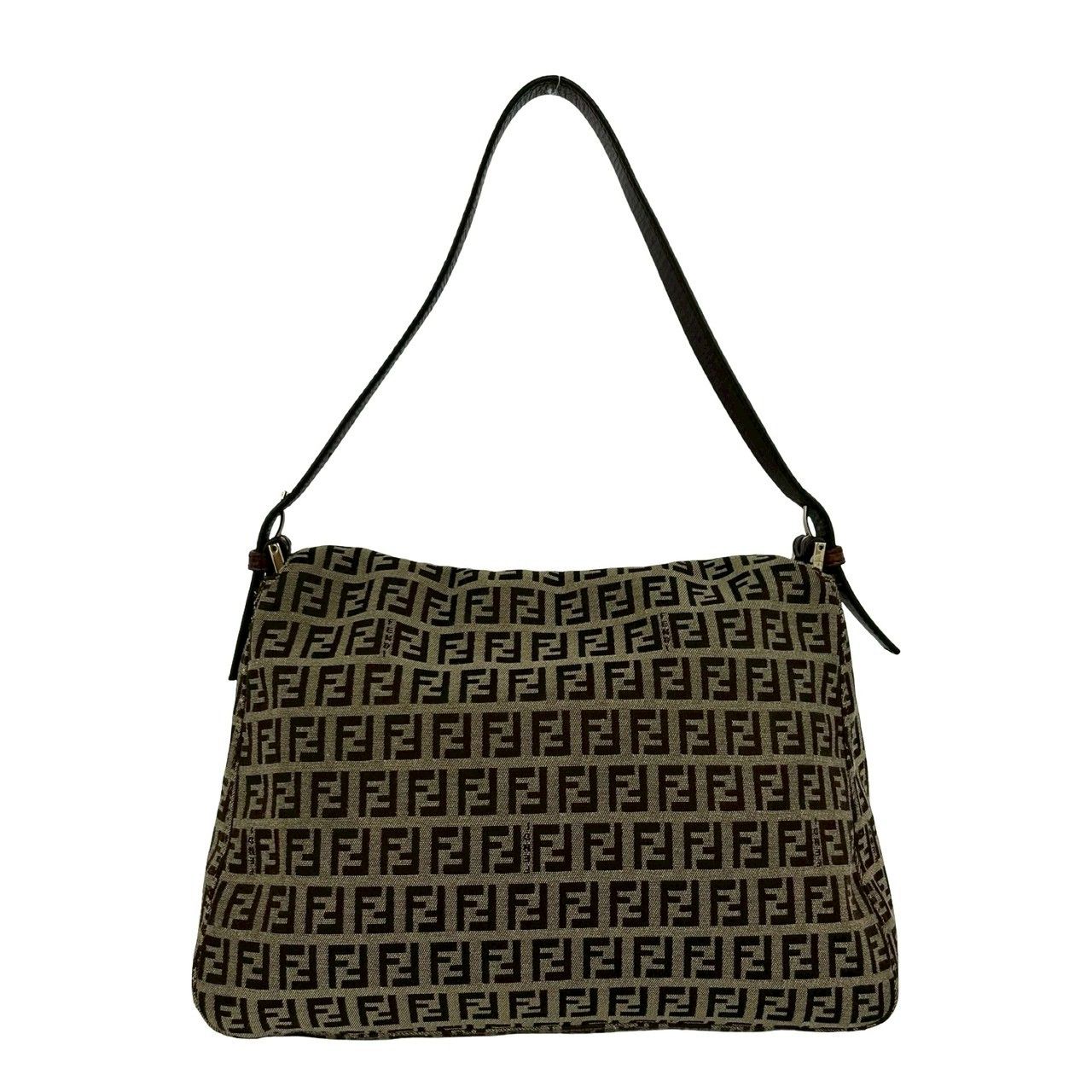 Fendi Zucchino FF Pattern Logo Canvas Leather Shoulder Bag Brown — view 3