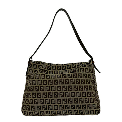 Fendi Zucchino FF Pattern Logo Canvas Leather Shoulder Bag Brown — view 3