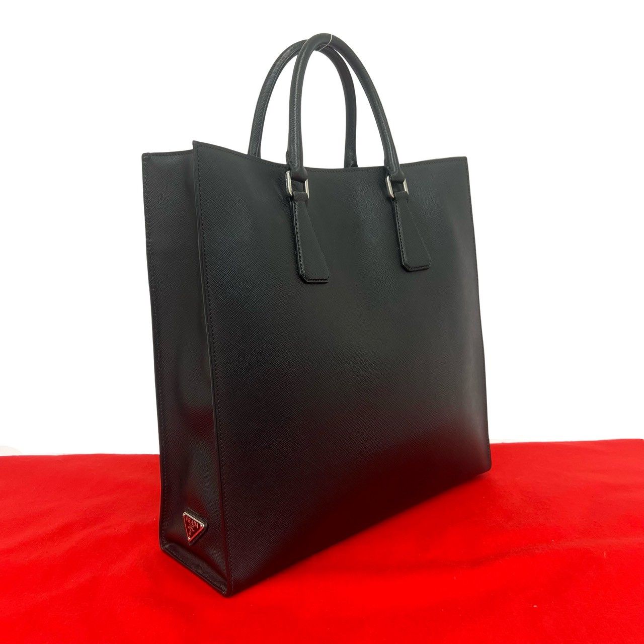 Prada Triangle Logo Saffiano Leather Handbag Mini Tote Business Black