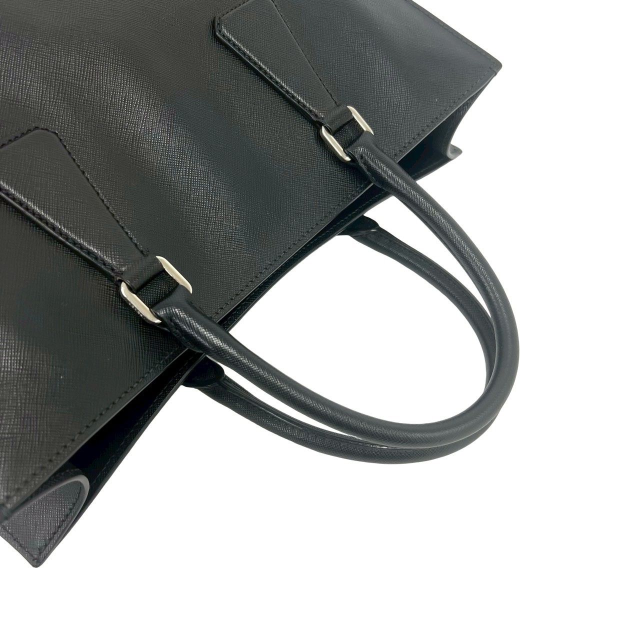 Prada Triangle Logo Saffiano Leather Handbag Mini Tote Business Black — view 4