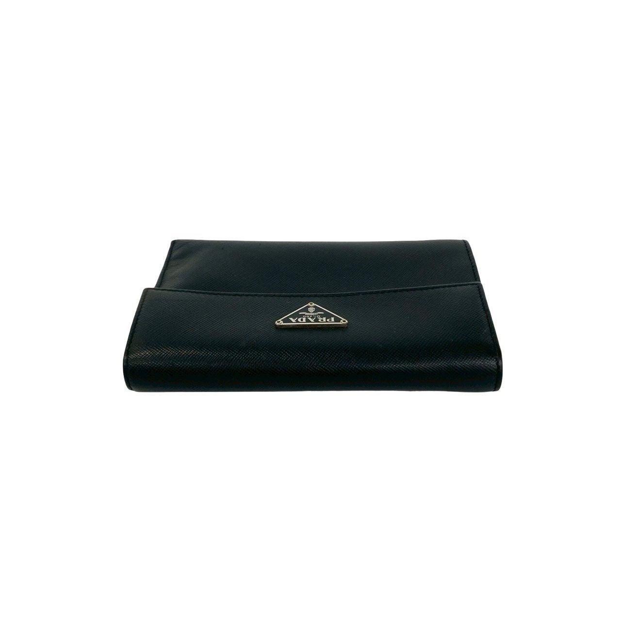 Prada Triangle Logo Saffiano Leather Trifold Wallet Bill Purse Coin Black — view 3