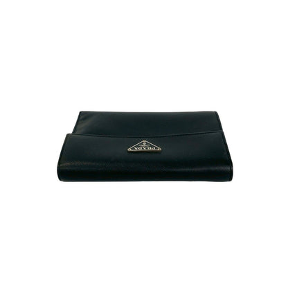 Prada Triangle Logo Saffiano Leather Trifold Wallet Bill Purse Coin Black — view 3