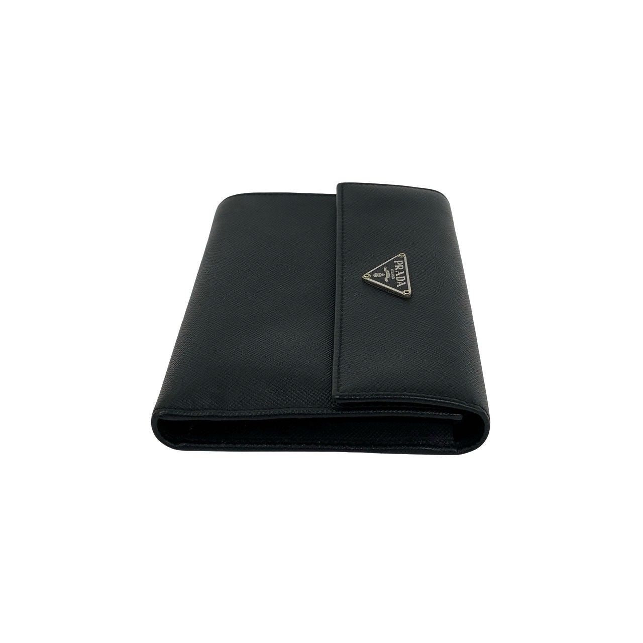 Prada Triangle Logo Saffiano Leather Trifold Wallet Bill Purse Coin Black — view 5