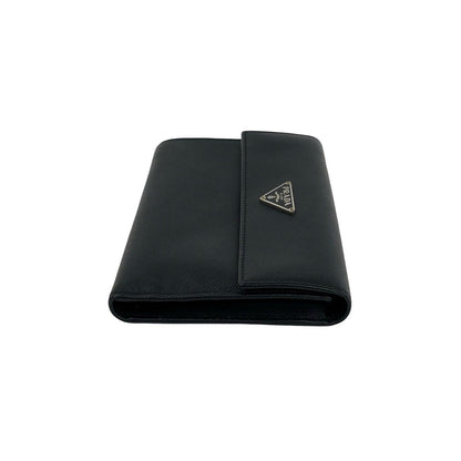 Prada Triangle Logo Saffiano Leather Trifold Wallet Bill Purse Coin Black — view 5