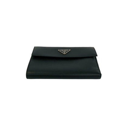 Prada Triangle Logo Saffiano Leather Trifold Wallet Bill Purse Coin Black — view 6