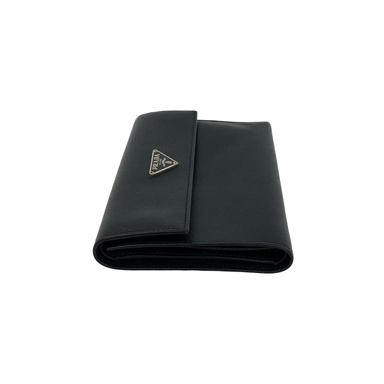 Prada Triangle Logo Saffiano Leather Trifold Wallet Bill Purse Coin Black — view 4
