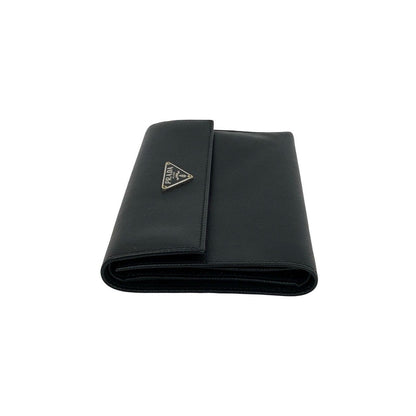 Prada Triangle Logo Saffiano Leather Trifold Wallet Bill Purse Coin Black — view 4