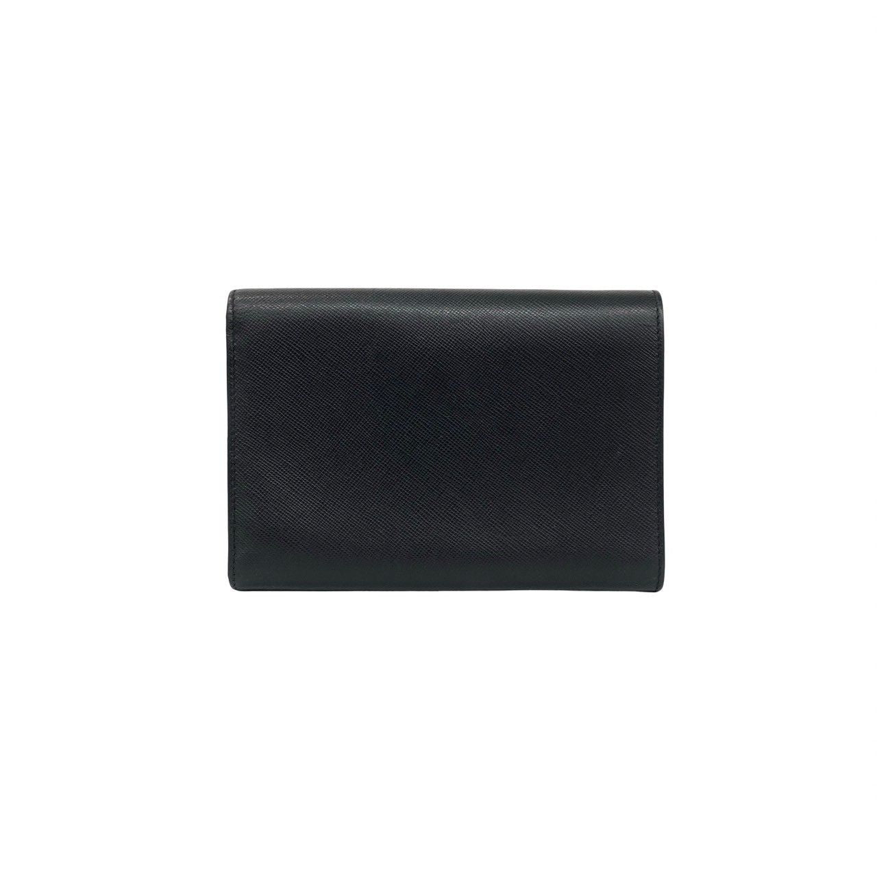 Prada Triangle Logo Saffiano Leather Trifold Wallet Bill Purse Coin Black — view 2