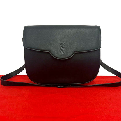 Saint Laurent Yves Vintage YSL Logo Leather Shoulder Bag Pochette Black