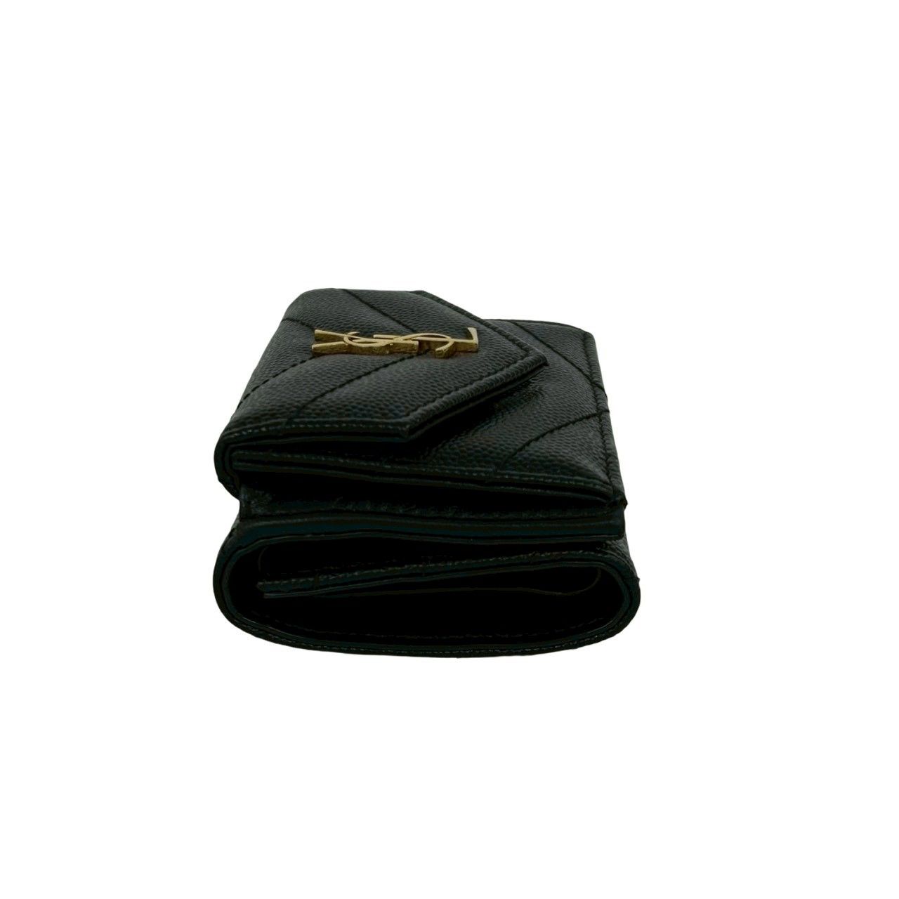 Saint Laurent Paris YSL Logo Leather Trifold Wallet Mini Black — view 5