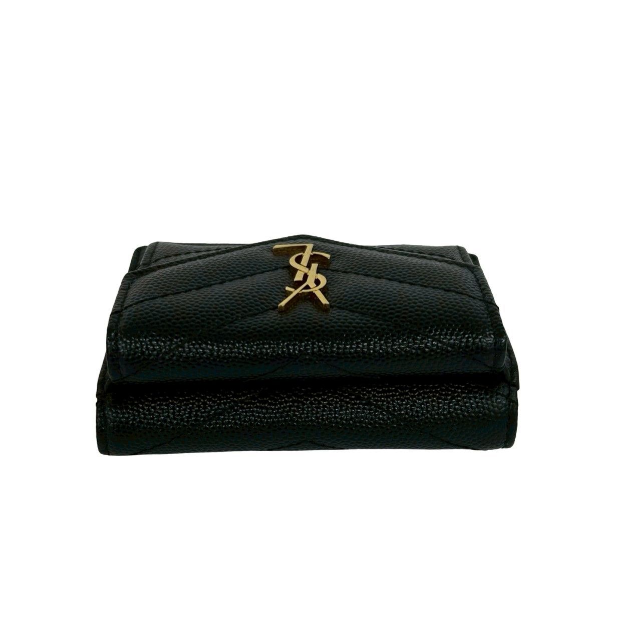 Saint Laurent Paris YSL Logo Leather Trifold Wallet Mini Black — view 3